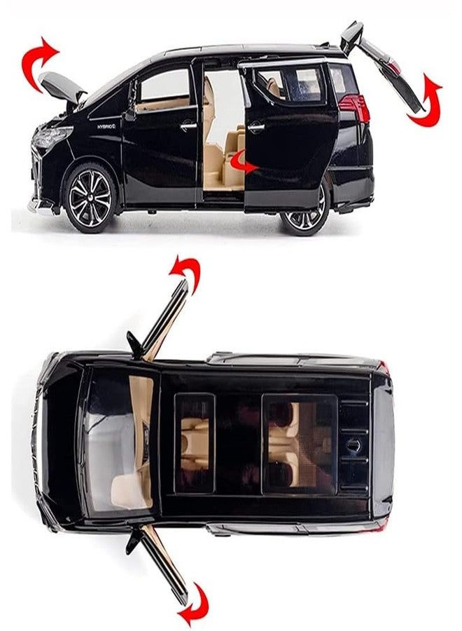 AHBHT Kids Model 1:24 Alphard Die Cast Metal Car Pull Back Action Opening Doors with Realistic Engine Sound Lights Toy Car Gift for Boys - Black - Image 4